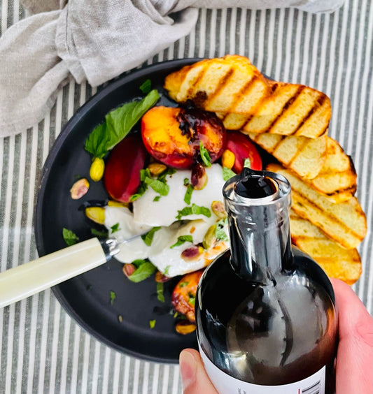 Balsamic Elderberry Fig with Burrata and Grilled Peaches